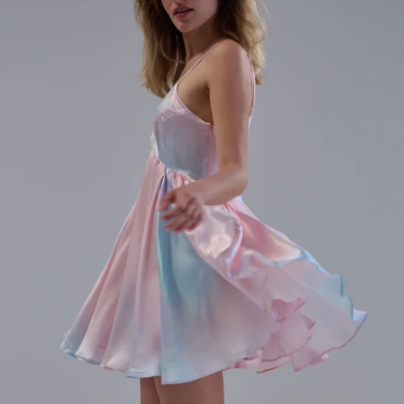 strapless open back dress Pcheebum Pchee Baby Blue Tube Maxi Dress with Pull Over Sleeves L main image 1